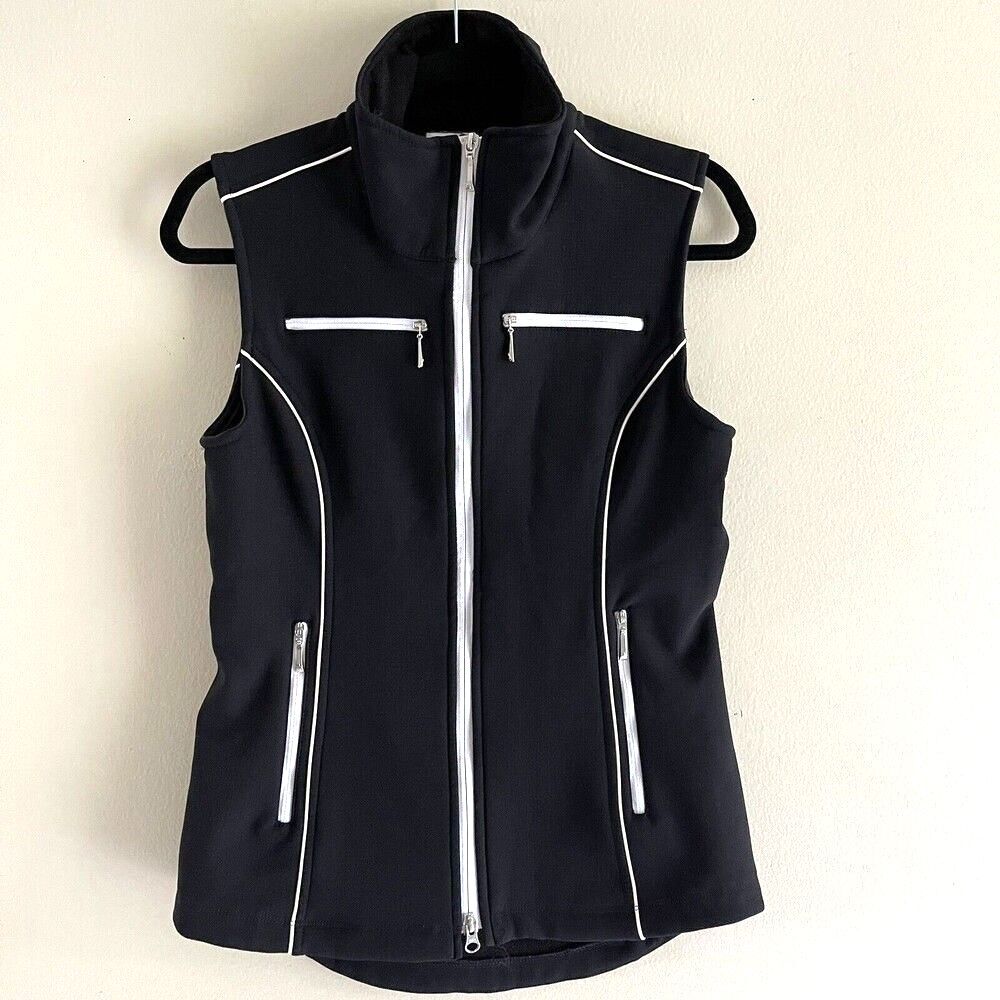 JoFit Golf Black Vest Top Size XS Zip Up High Neck Sleeveless Pockets Reflective